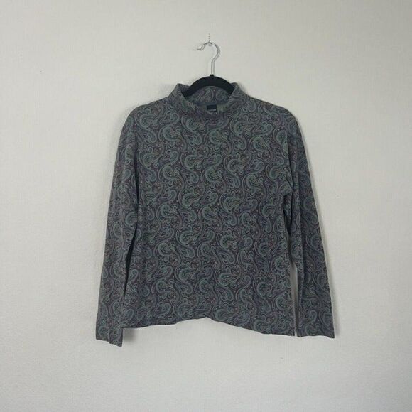 Vintage 90s LL Bean Womens Mock Neck Long Sleeve Purple Paisley Shirt Small - Picture 1 of 10